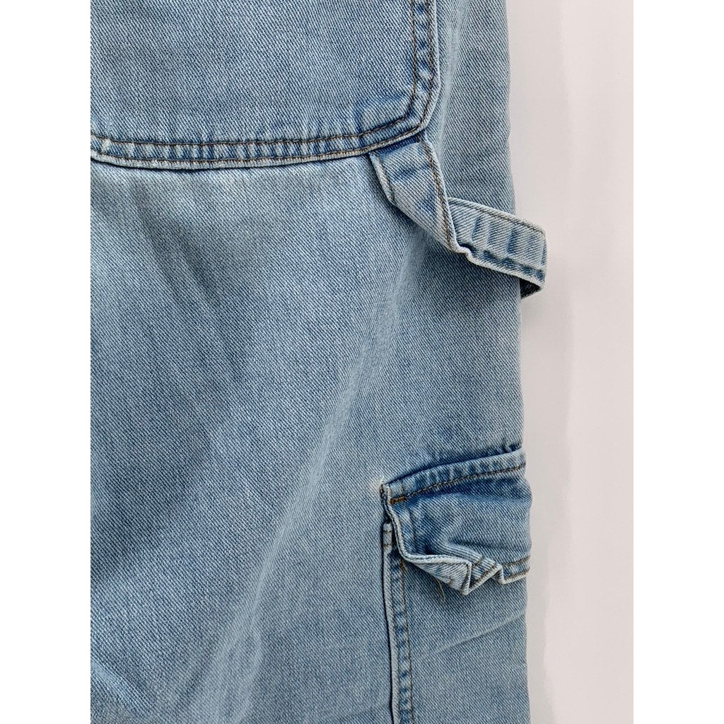 SHEIN Women's Light Blue Denim Baggy Fit High-Rise Cargo Carpenter Jeans SZ 2