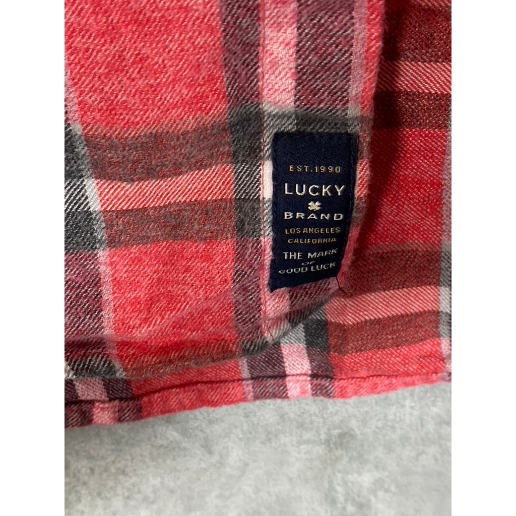 LUCKY BRAND Men's Red Plaid Humboldt Workwear Button-Up Long Sleeve  Shirt SZ L