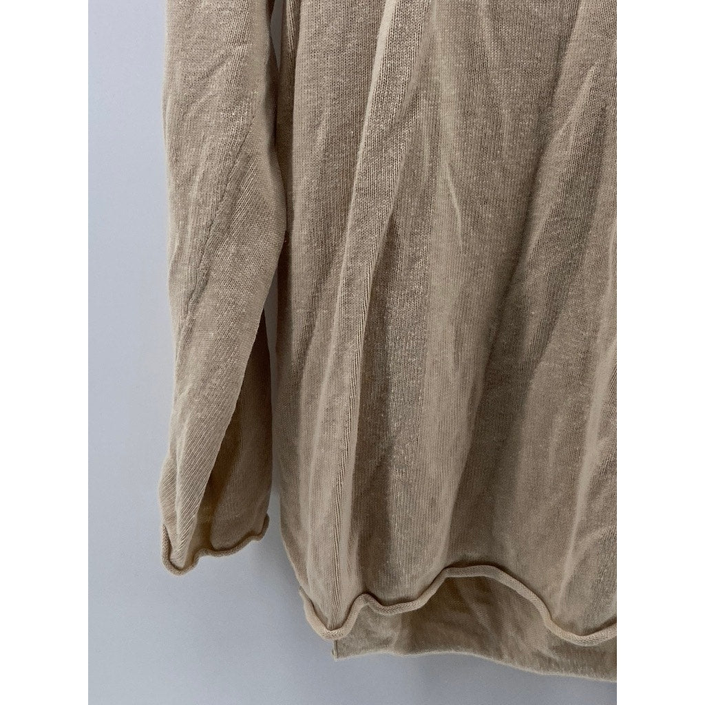 J.CREW Women's Tan V-Neck Linen-Blend Long Sleeve Casual Top SZ M