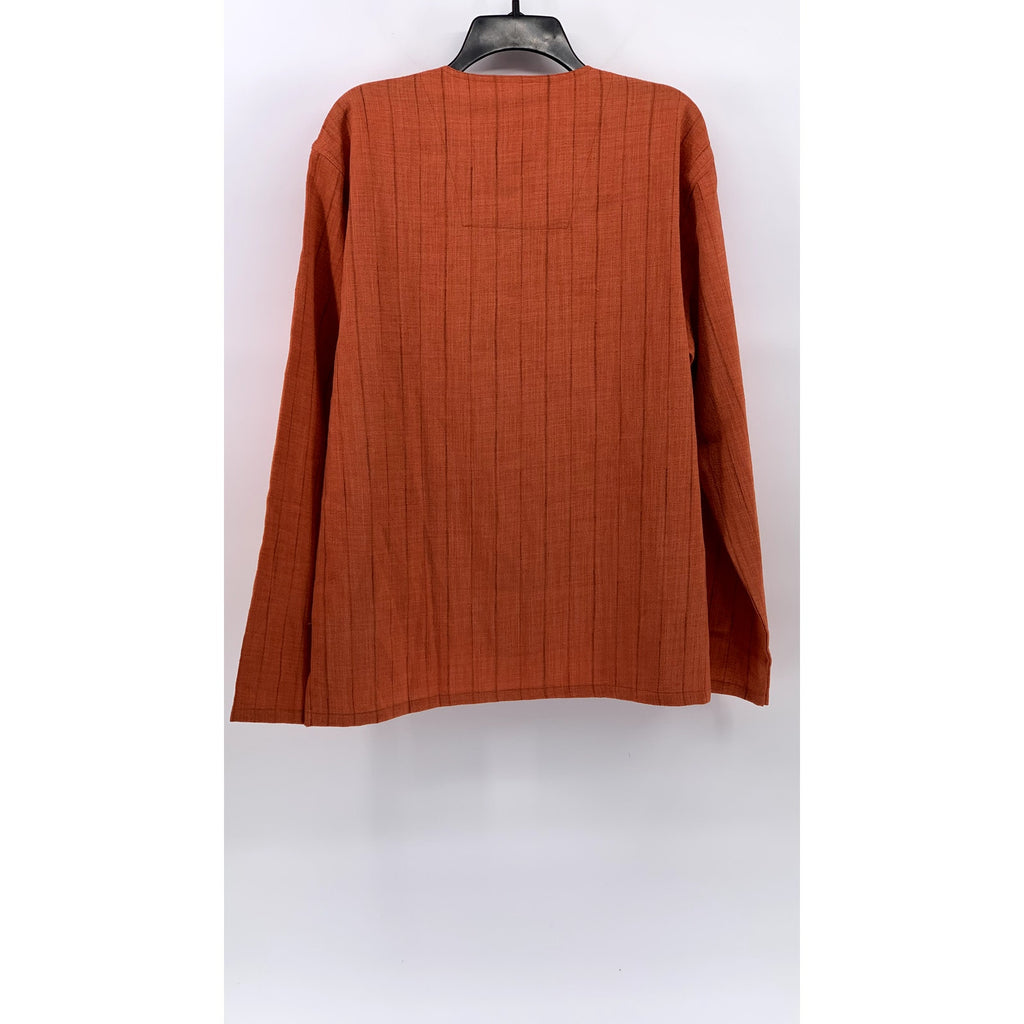 UVARAJ Jash Creation Men's Orange Stripe Split-Neck Long Sleeve Shirt SZ 44(L)