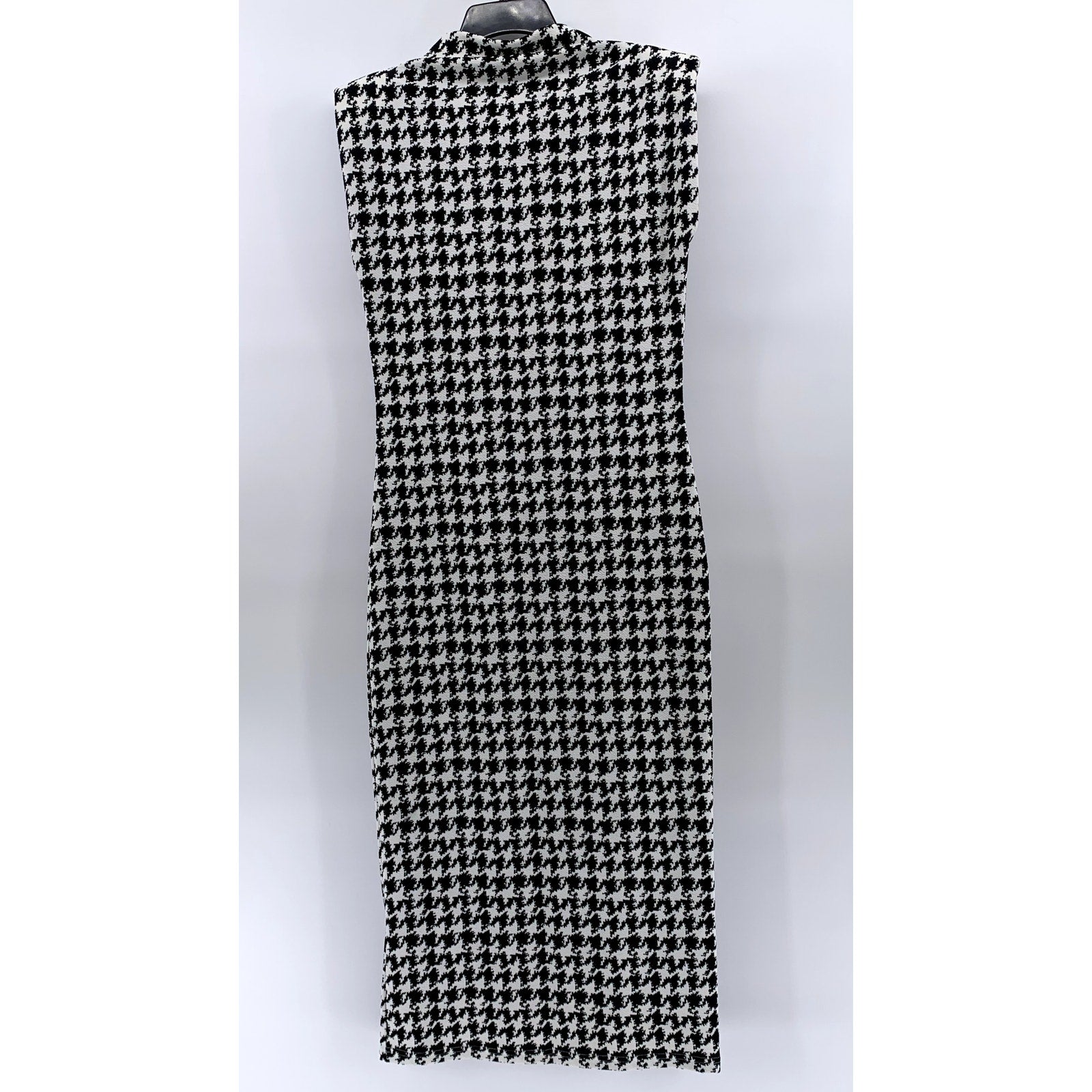 SHEIN Women's Black-White Houndstooth Print Mock-Neck Bodycon Midi Dress SZ 8/10