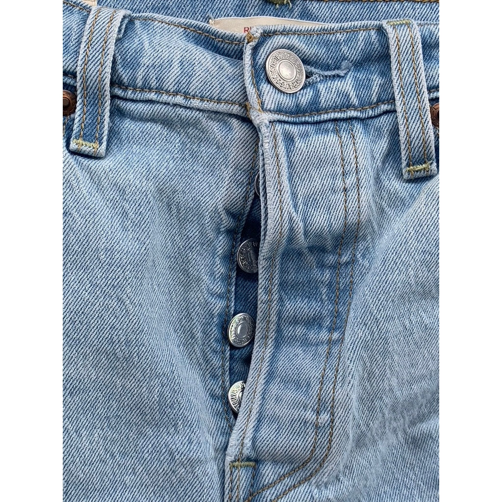 LEVI'S Women's Light Blue Distressed High-Rise Ribcage Button-Fly Short SZ 25