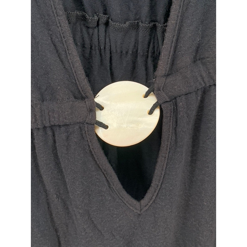 UNBRANDED Women's Black Shell Keyhole Plunging V-Neck Short Sleeve Dress SZ L