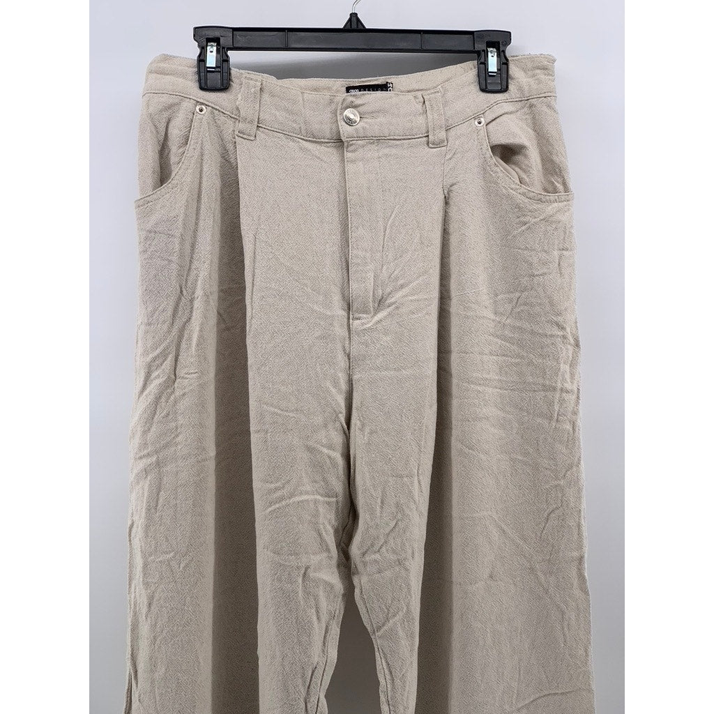 ASOS DESIGN Women's Beige Linen-Blend Pleated Wide-Leg High-Rise Pant SZ 10