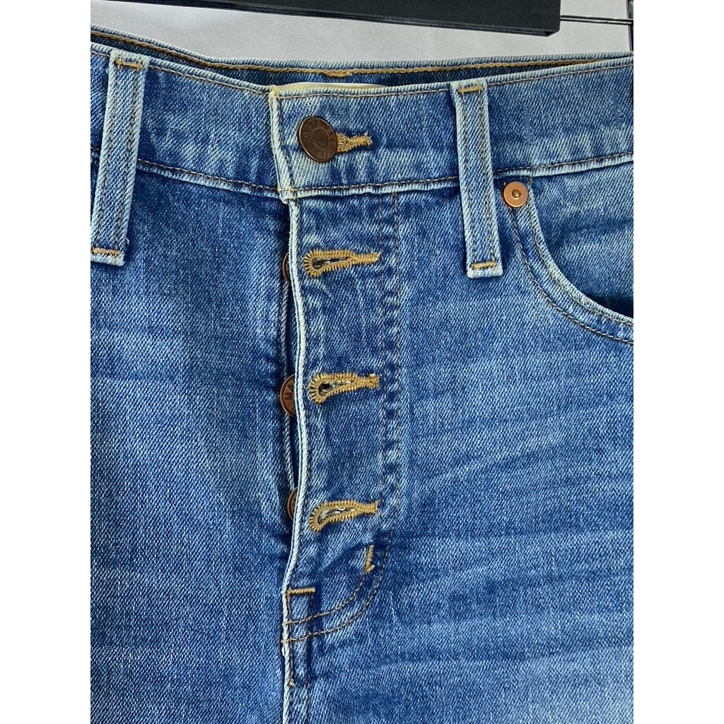 MADEWELL Women's Dark Blue Distressed Button-Fly High-Rise Denim Shorts SZ 26