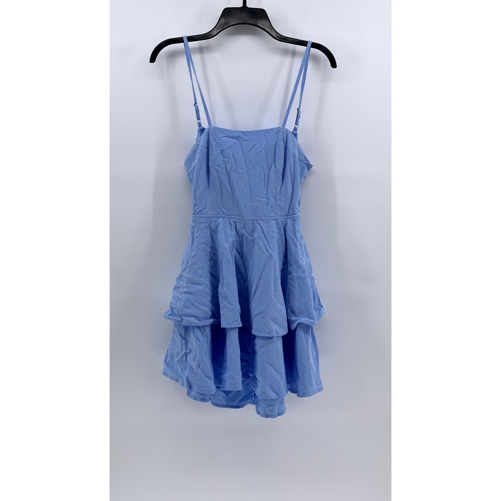 UNBRANDED Women's Blue Back-Tie Tiered Mini Dress SZ S