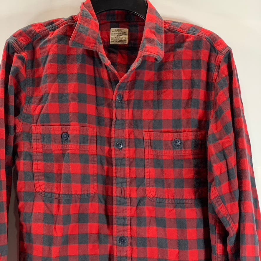 J.CREW Men's Red/Black Cotton Flannel Slim-Fit Button-Up Long Sleeve Shirt SZ M