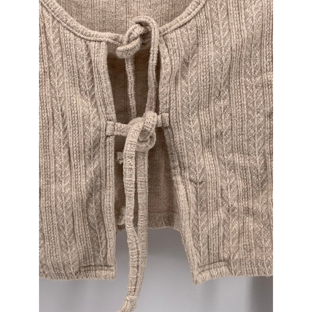 URBAN VINE Women's Beige Open Front Tie Long Sleeve Crop Top SZ L