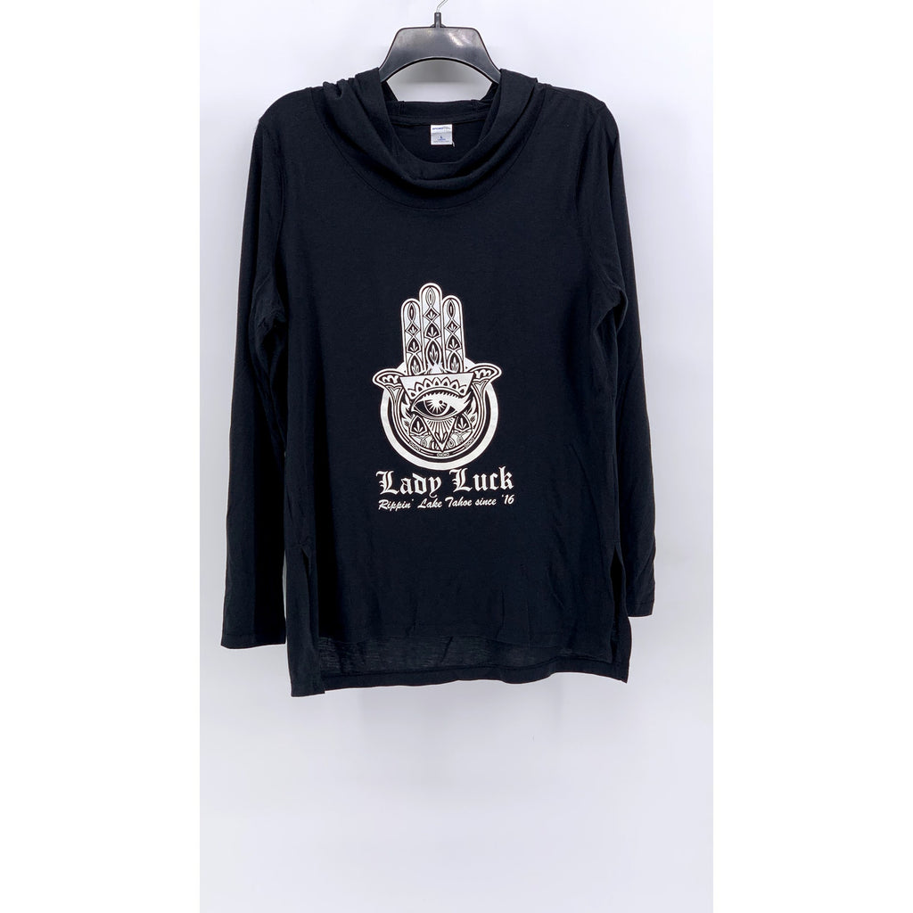 SPORT-TEK Women's Black Graphic Printed Lady Luck Hooded Sweatshirt SZ L