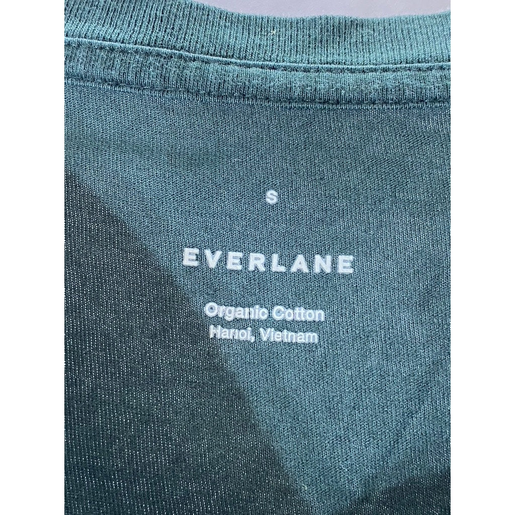 EVERLANE Women's Dark Green The Box Crewneck Short Sleeve Organic Cotton Top SZS