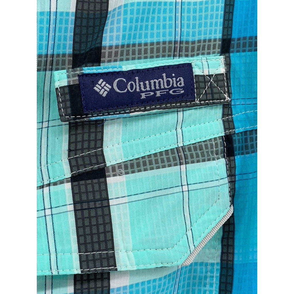 COLUMBIA Men's Blue Plaid PFG Button-Up Long Sleeve Shirt SZ S