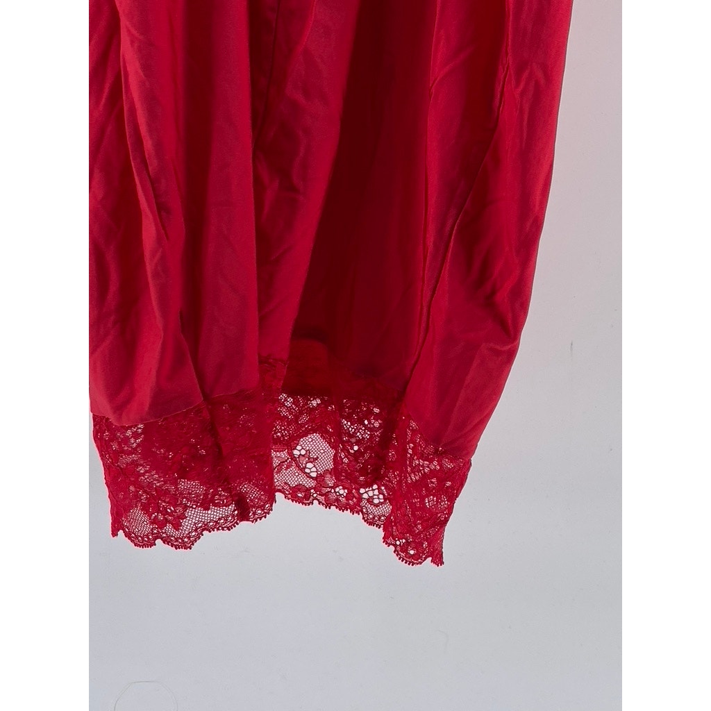 LAUMA LINGERIE Women's Red Lace-Trim V-Neck Cutout-Back Mini Night Dress SZ M