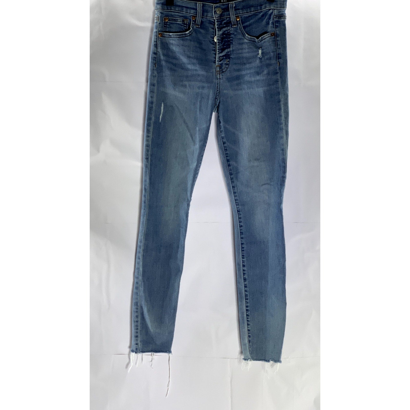 GAP Women's Light Indigo Blue Denim High-Rise Distressed True Skinny Jean SZ 26