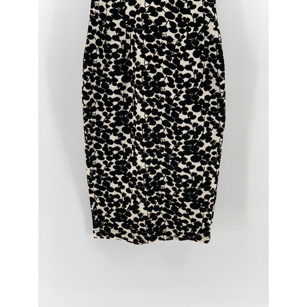 UNBRANDED Women's Black-White Floral V-Neck Sleeveless Bodycon Midi Dress SZ S