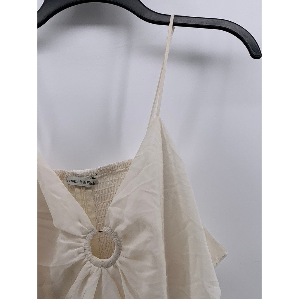 ABERCROMBIE & FITCH Women's Cream V-Neck O-Ring Cropped Top SZ XL