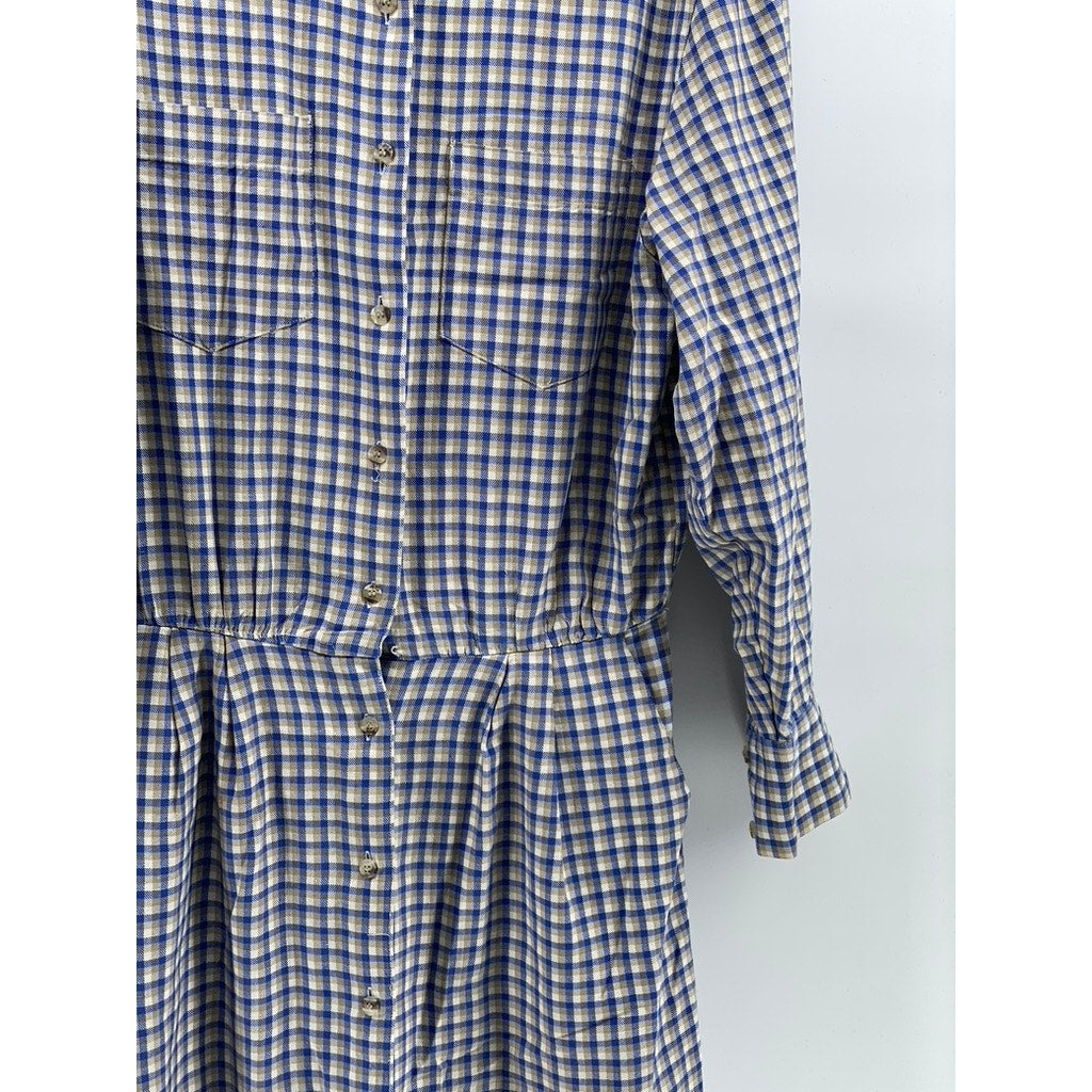 CAMBRIDGE DRY GOODS Women's Vintage Navy-White Gingham Button-Up Shirt Dress SZ8