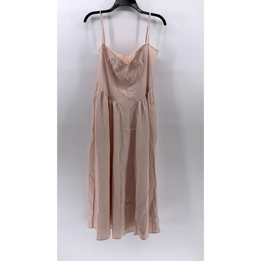 UNBRANDED Women's Light Pink Solid Fit & Flare Spaghetti Strap Midi Dress SZ S
