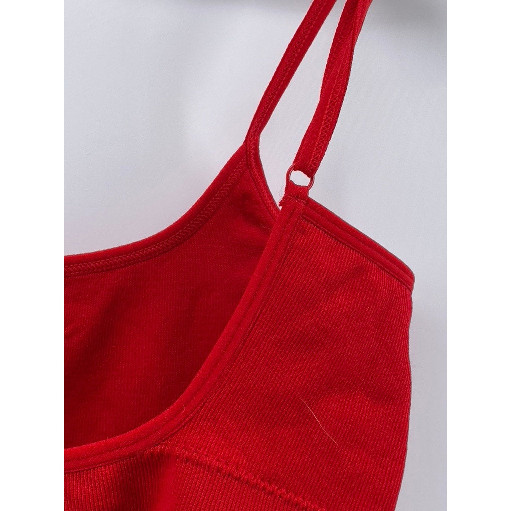 GARAGE Women's Red Ribbed Scoop-Neck Spaghetti Strap Cropped Tank Top SZ XS