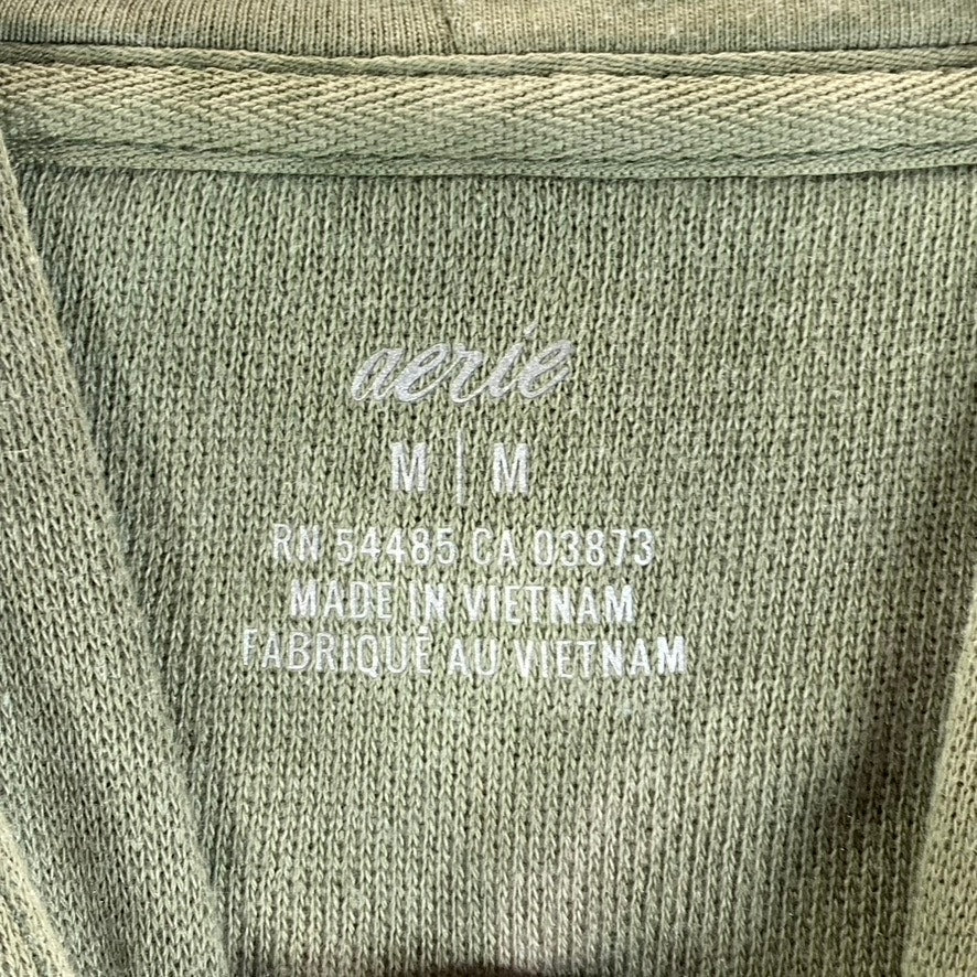 AERIE Women's Green Tie-Dye Quarter-Zip Hooded Cropped Pullover Sweater SZ M