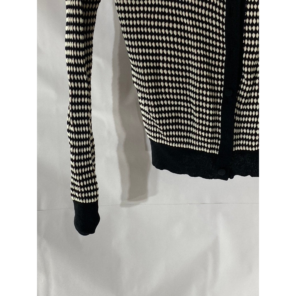 ZARA KNIT Women's Black-White Textured Button-Up Long Sleeve Cardigan SZ S