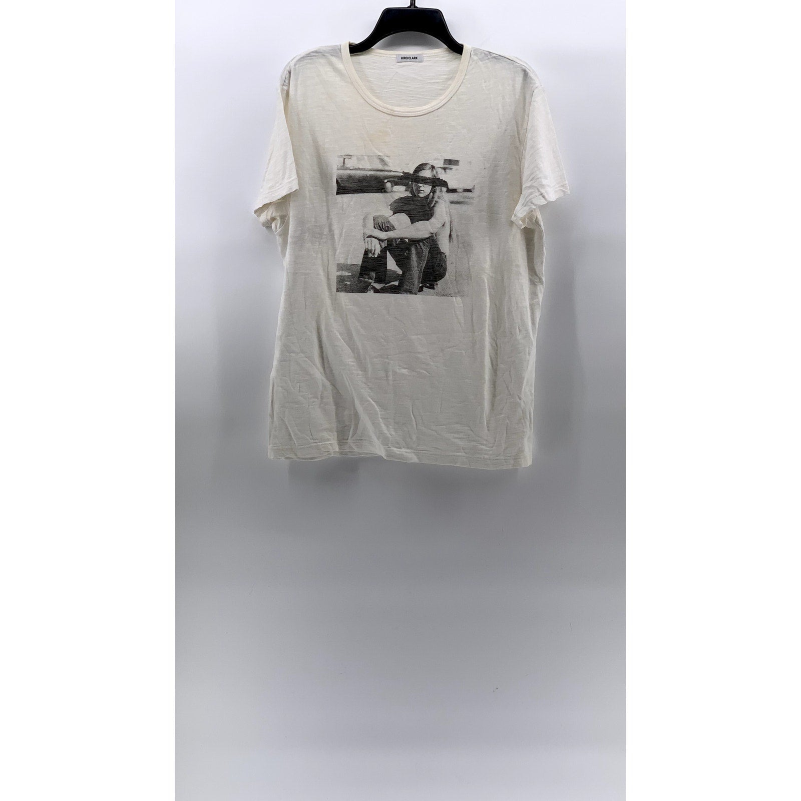 HIRO CLARK Men's White-Black Graphic Crewneck Short Sleeve Casual T-Shirt SZ M