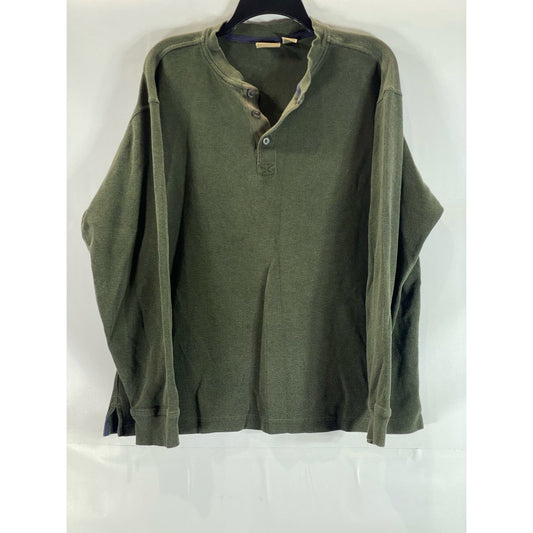 L.L. BEAN Men's Dark Green Waffle-Knit Regular-Fit Henley Long Sleeve Shirt SZ L