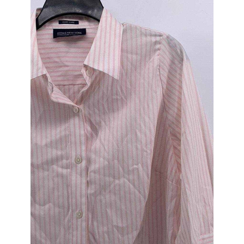 JONES NEW YORK Women's Plus Pink Striped Button-Up Long Sleeve Top SZ 2X