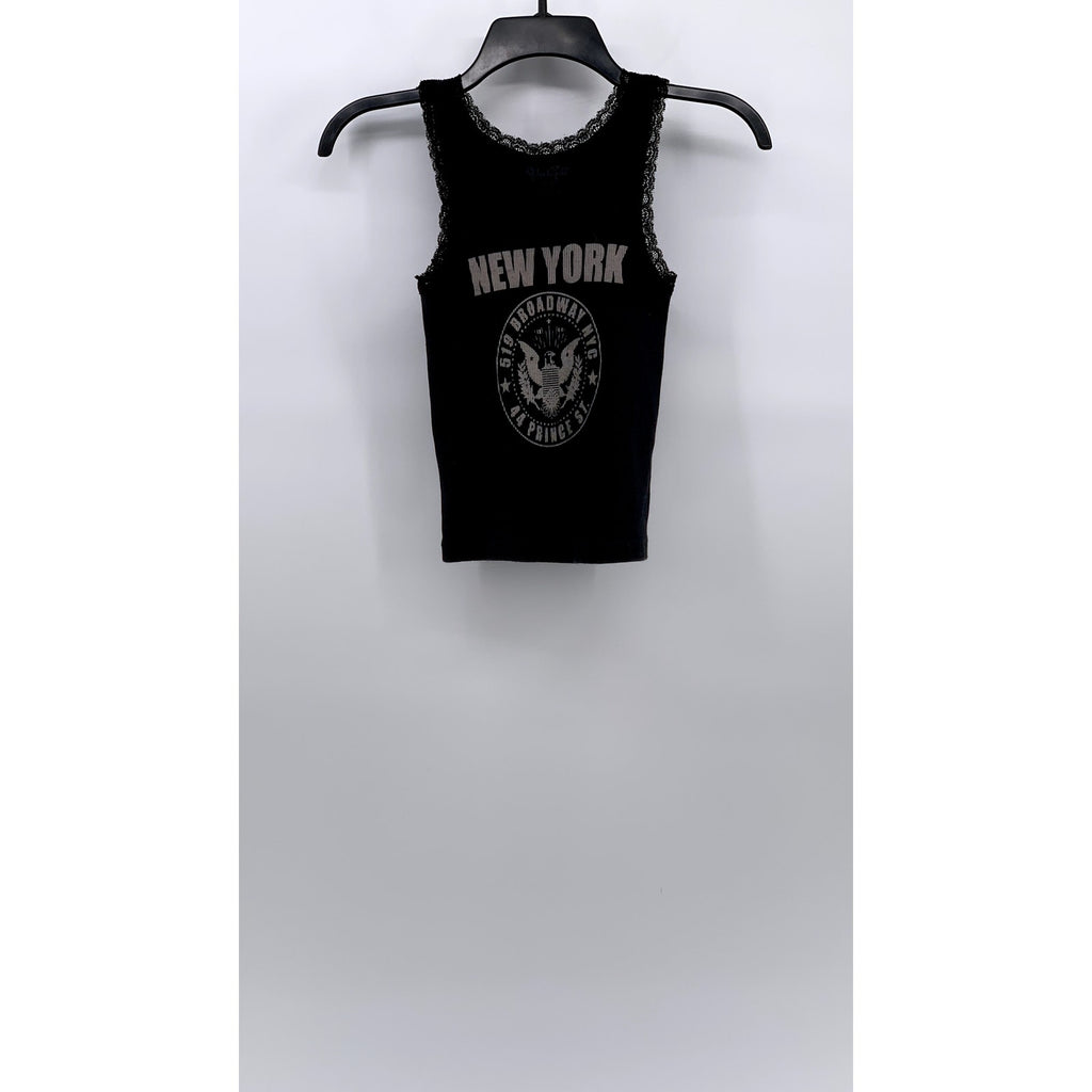 JOHN GALT Women’s Black New York Lace-Trim Casual Sleeveless Tank Top SZ OS