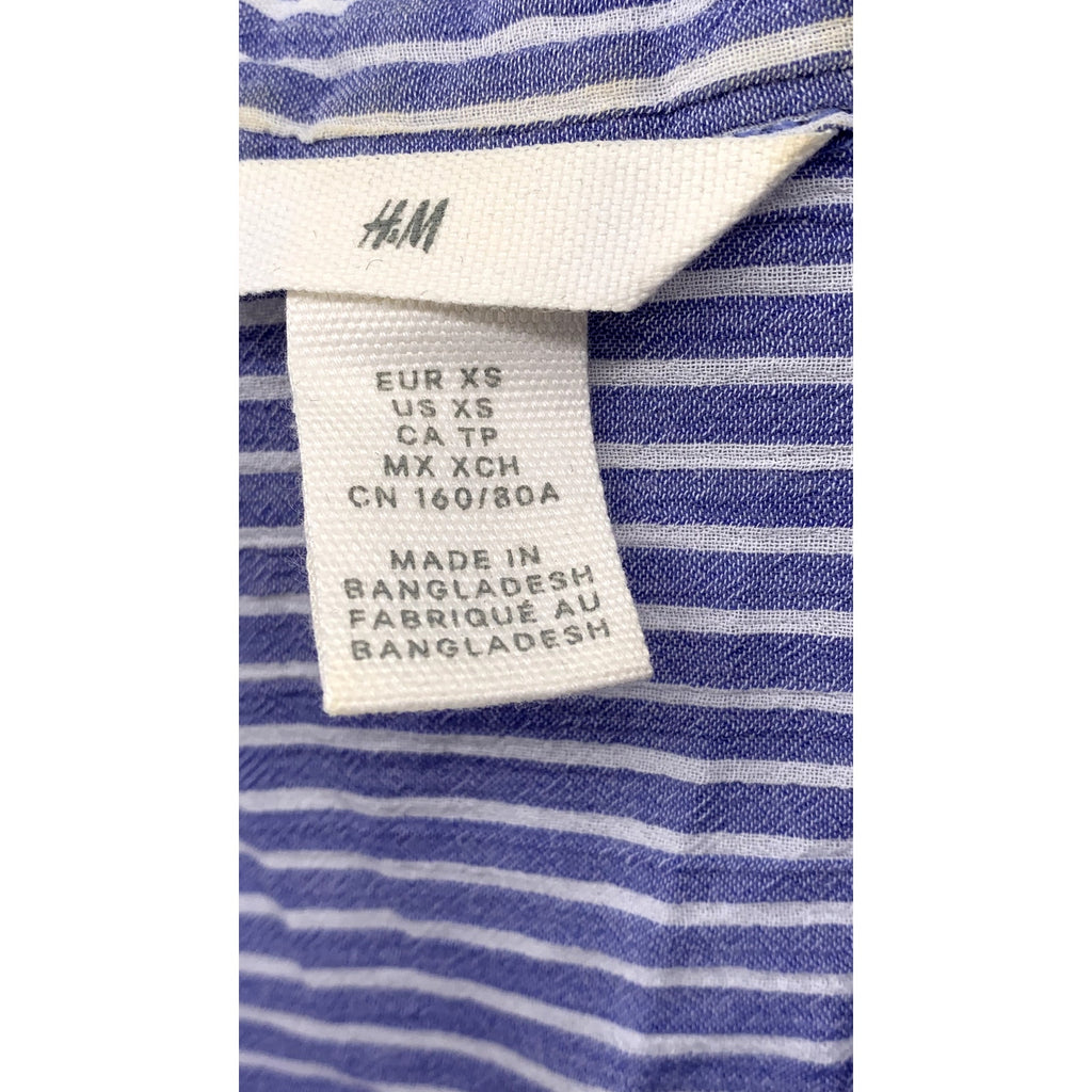 H&M Women's Blue Micro Stripe Oversized Button-Up Long Sleeve Tunic Top SZ XS