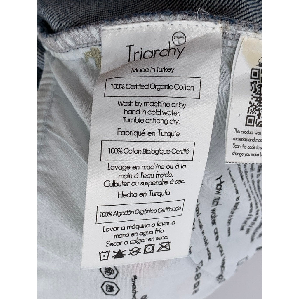 TRIARCHY Women's Blue Denim Mrs. Klieo High-Rise Cargo Baggy Jeans SZ 26