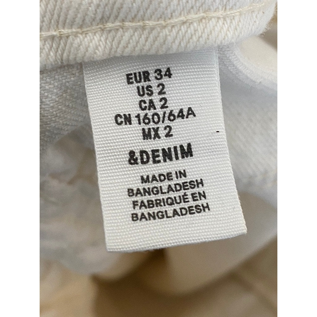 H&M Women's White & Denim Double Button Front-Zipper Raw Hem Mini Skirt SZ 2