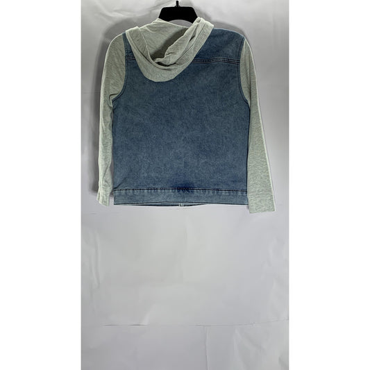 ART CLASS Boy’s Light Wash Blue-Gray Denim Snap-Button Hooded Jacket SZ L 10/12
