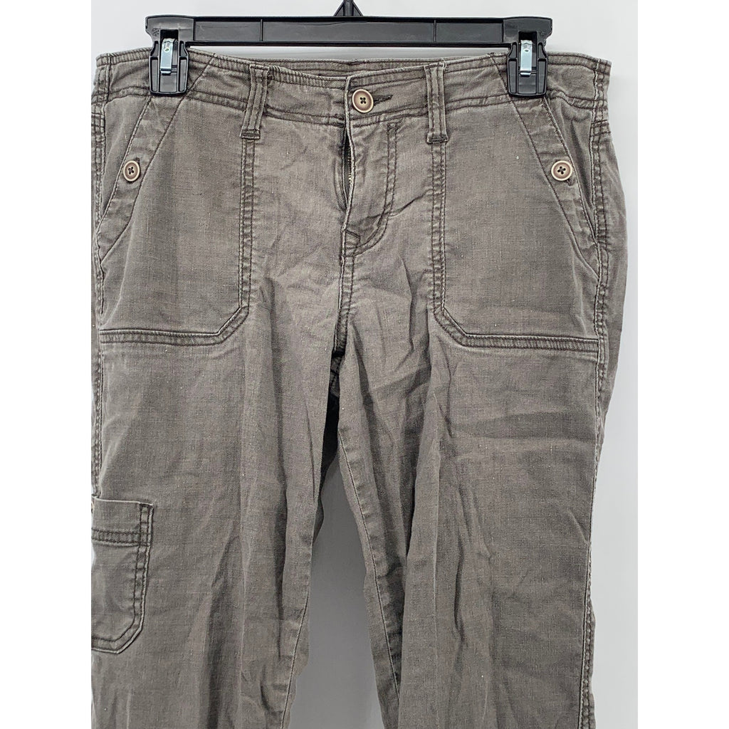 LEVEL 99 Women's Washed Gray Linen-Blend Cropped Cargo Pants SZ 26