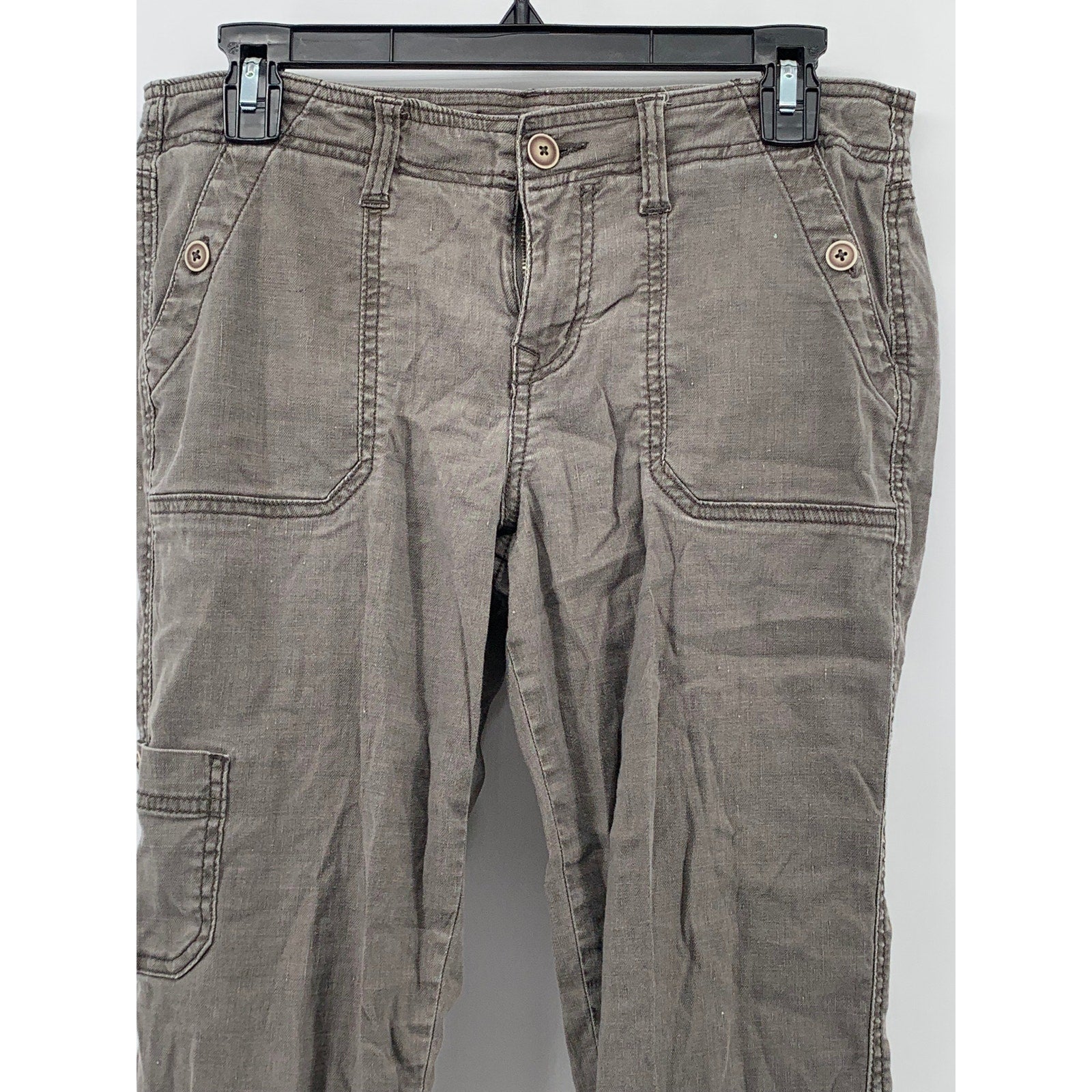 LEVEL 99 Women's Washed Gray Linen-Blend Cropped Cargo Pants SZ 26
