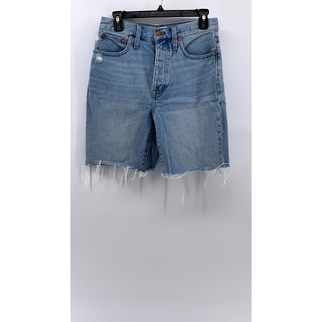 MADEWELL Women's Blue Denim Frayed Baggy Bermuda Shorts SZ 23