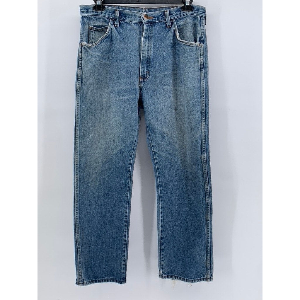 RUSTLER Men's Blue Vintage Denim Distressed Straight-Leg Jeans SZ 38X30
