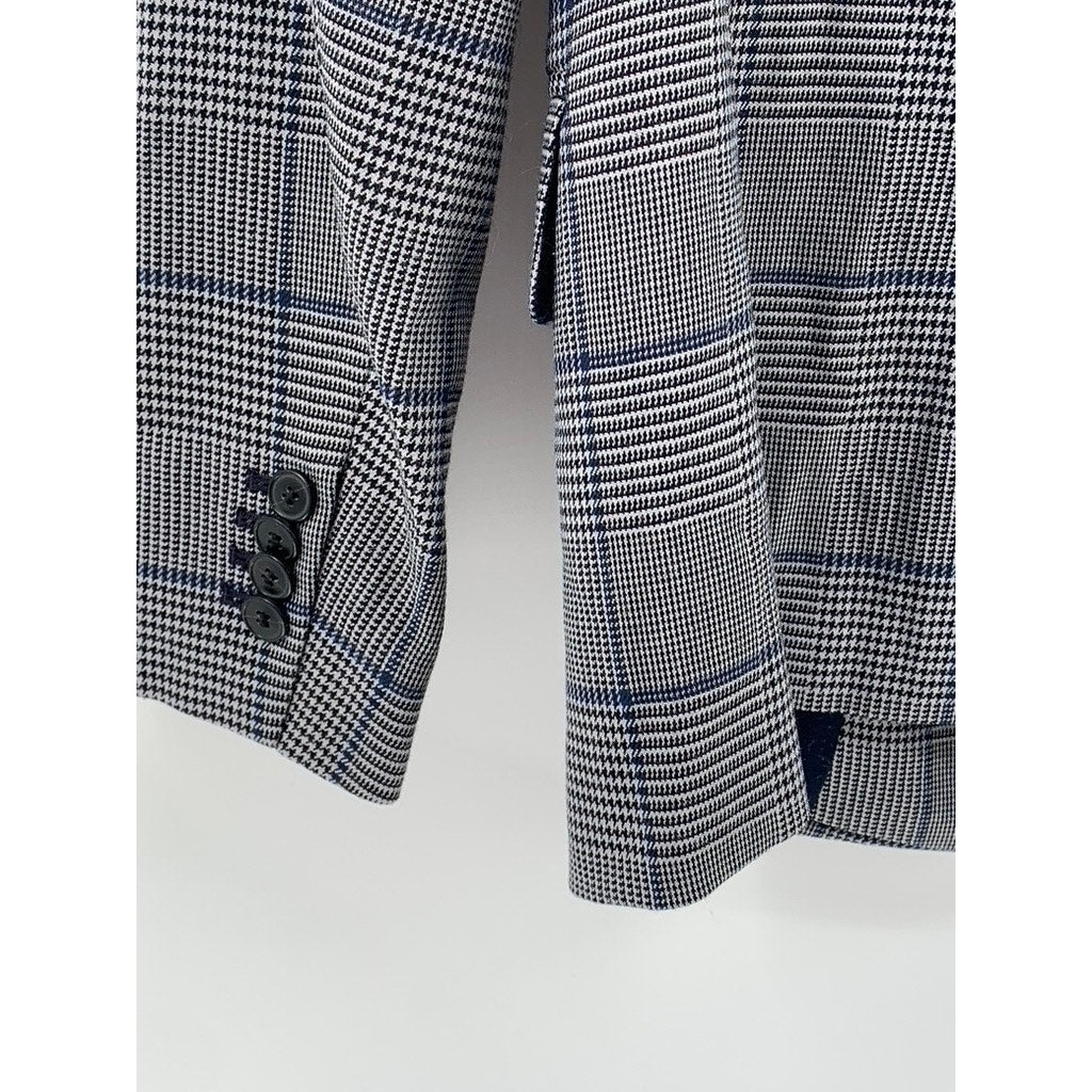 CLUB MONACO Women's Gray-Blue Houndstooth Plaid Print Single-Button Blazer SZ 4