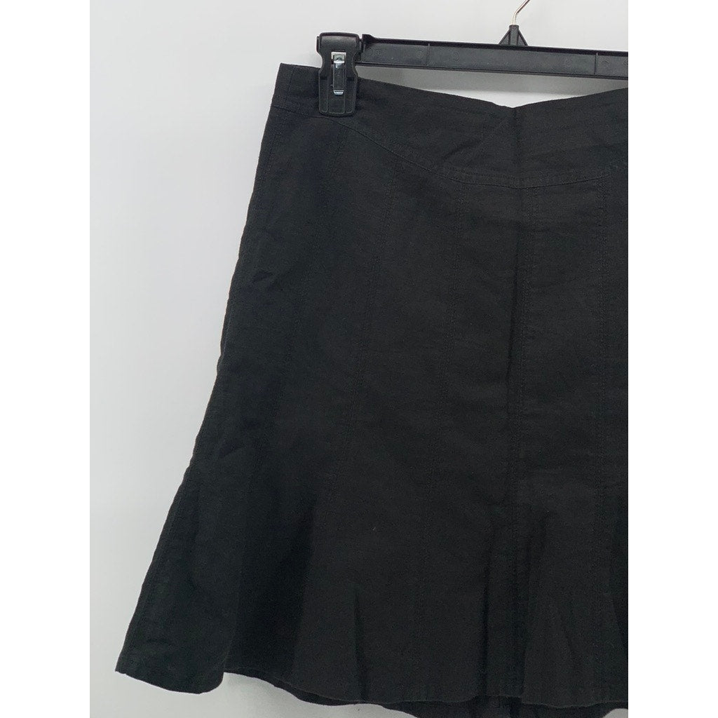 SMART SET Women's Black Linen-Blend Ruffle-Hem Pull-On Mini A-Line Skirt SZ 7