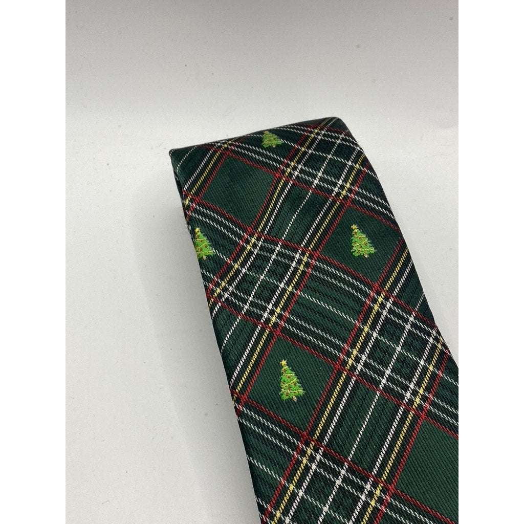 SADDLEBRED Men’s Green-Red Plaid Christmas Tree Tie SZ OS