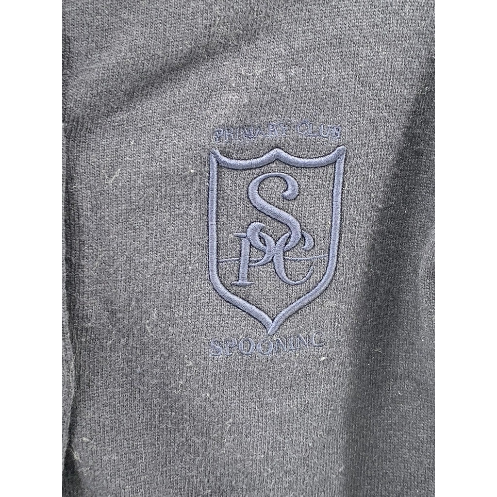 SPOONING Women's Navy Blue Knit Wool Primary Club Button-Up Cropped Cardigan SZS