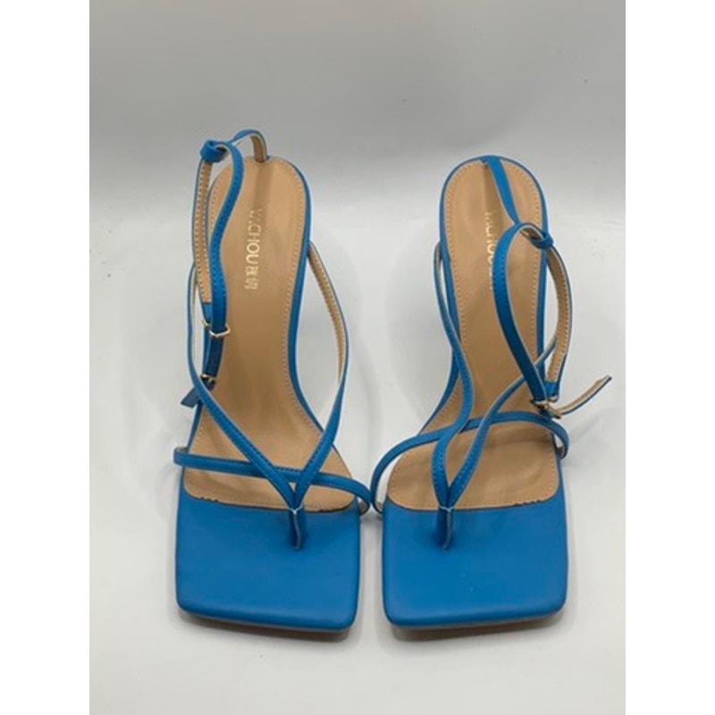 YACHOU Women's Blue Thong Strappy Heeleda Sandals SZ 37