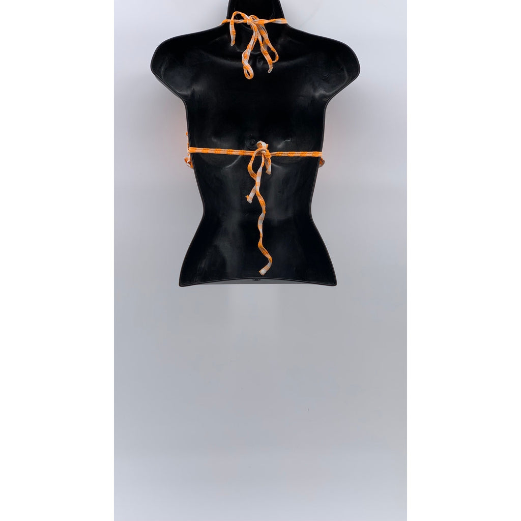 WILD FABLE Women's Orange-White Gingham Triangle Ruffle-Trim Bikini Top SZ S