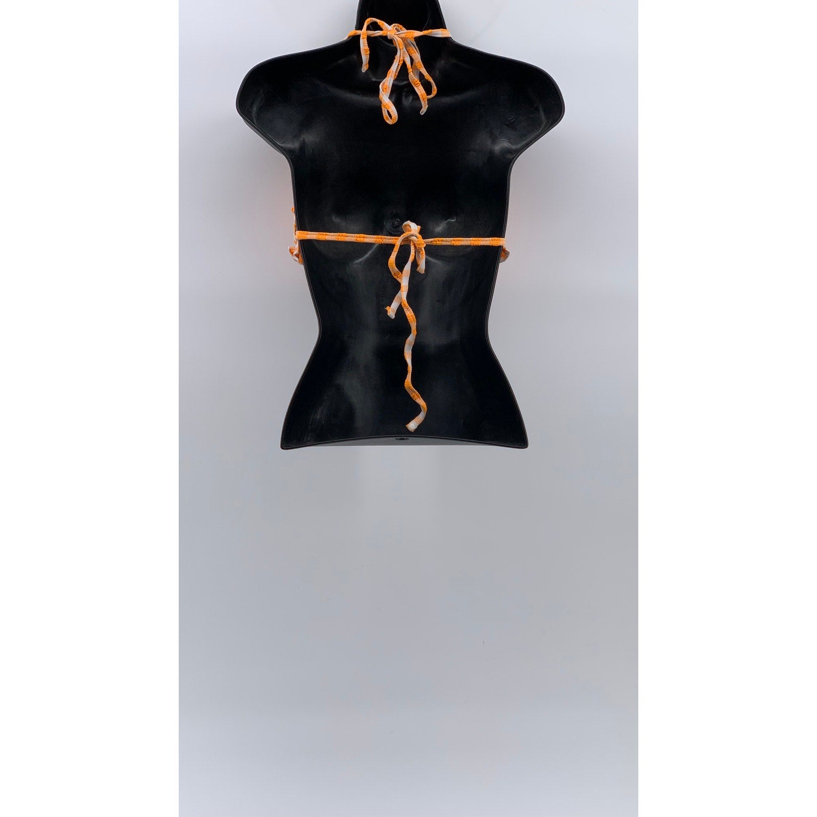 WILD FABLE Women's Orange-White Gingham Triangle Ruffle-Trim Bikini Top SZ S