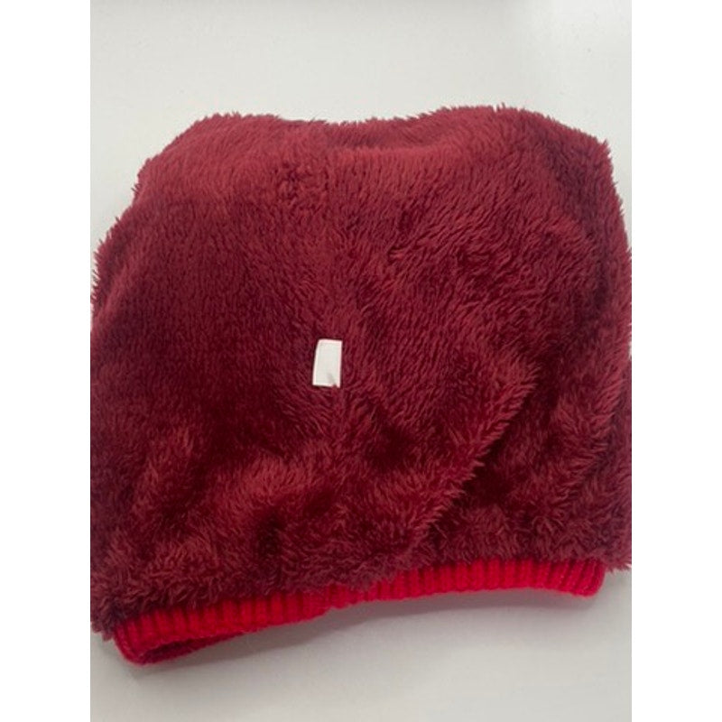 NYC Women's Red Ribbed Rhinestone Embellished Pom-Pom Faux Fur Lined Beanie SZOS