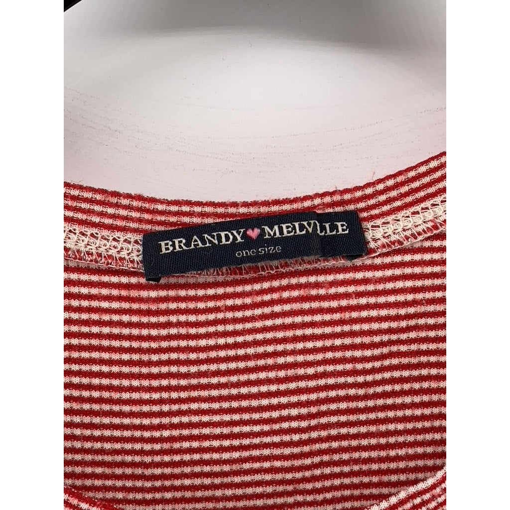 BRANDY MELVILLE Women's Red Ribbed Striped Crewneck Short Sleeve Top SZ OS