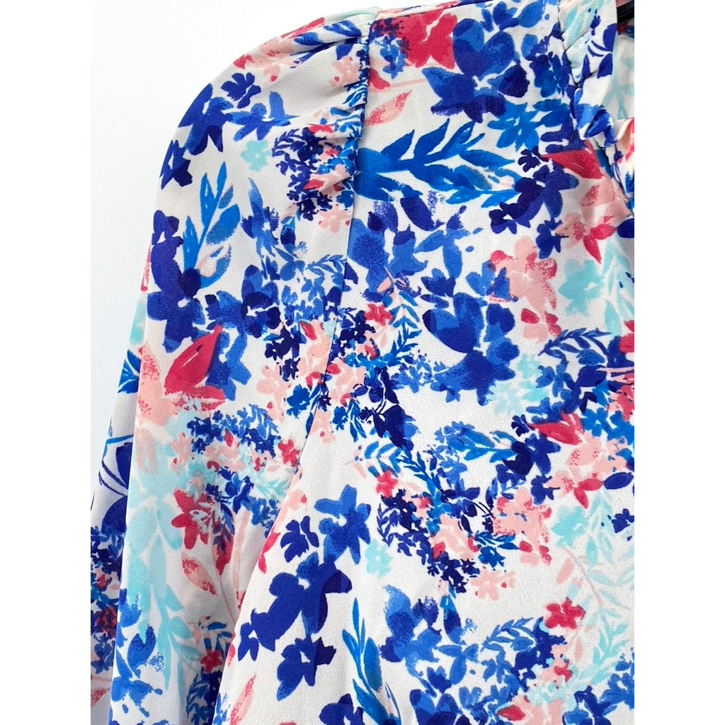 TALBOTS Women's Blue Floral Print Long Sleeve Henley Collar Shirt SZ XS