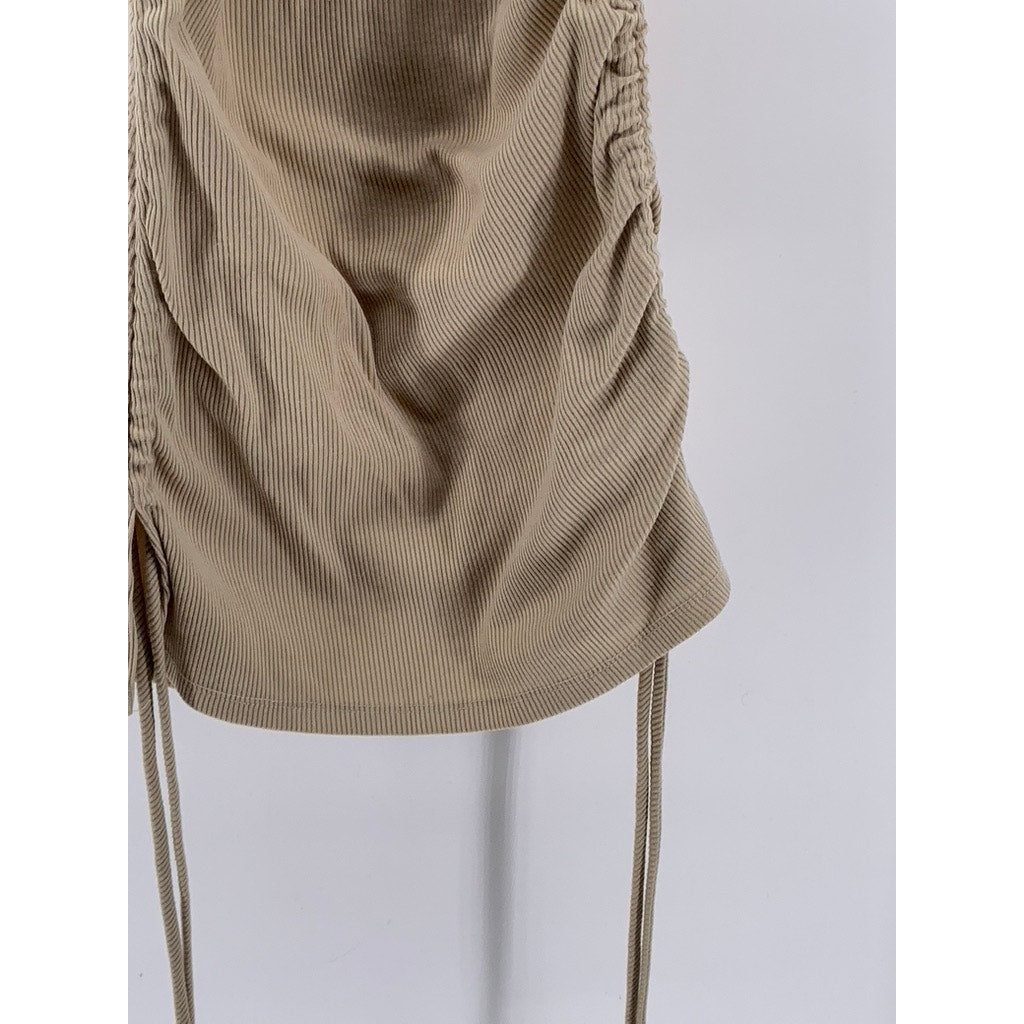 FOREVER 21 Women's Tan CrewNeck Side-Ruched Bodycon Tank Dress SZ S