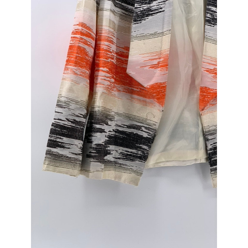 KASPER Women's Orange-Black-Beige Printed Open-Front 3/4 Sleeve Blazer SZ 18