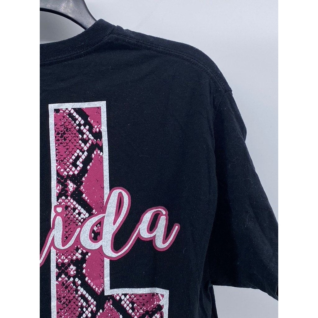GILDAN Women's Black-Pink Florida State Snake-Print Crewneck Casual T-Shirt SZ M