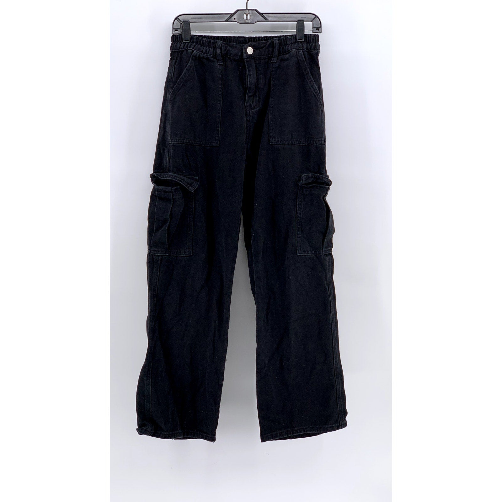UNBRANDED Women's Black Straight-Leg Relaxed Fit Cargo Jeans SZ S